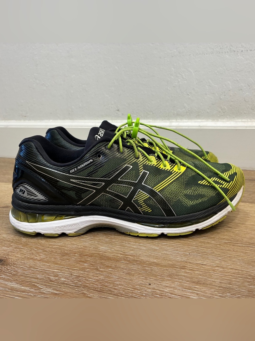 ASICS Gel-Nimbus 19 Running Shoes Black Neon Green Men’s US 12 EU 46.5 29.5cm